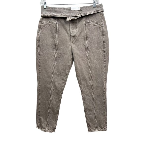 Topshop Womens Mom Jeans Tapered Leg Flap Waist Pockets Heather Brown‎ Size W34 - Picture 1 of 6